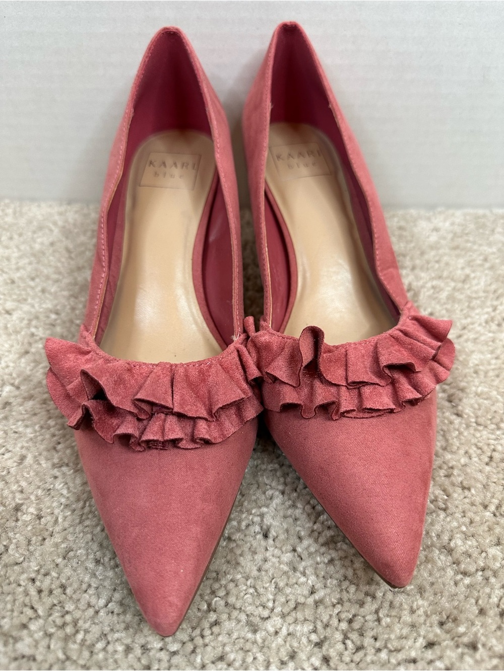 Kaari Blue Coral Pink Ruffle Pointed heels, size 8.5, new without box - Picture 2 of 6